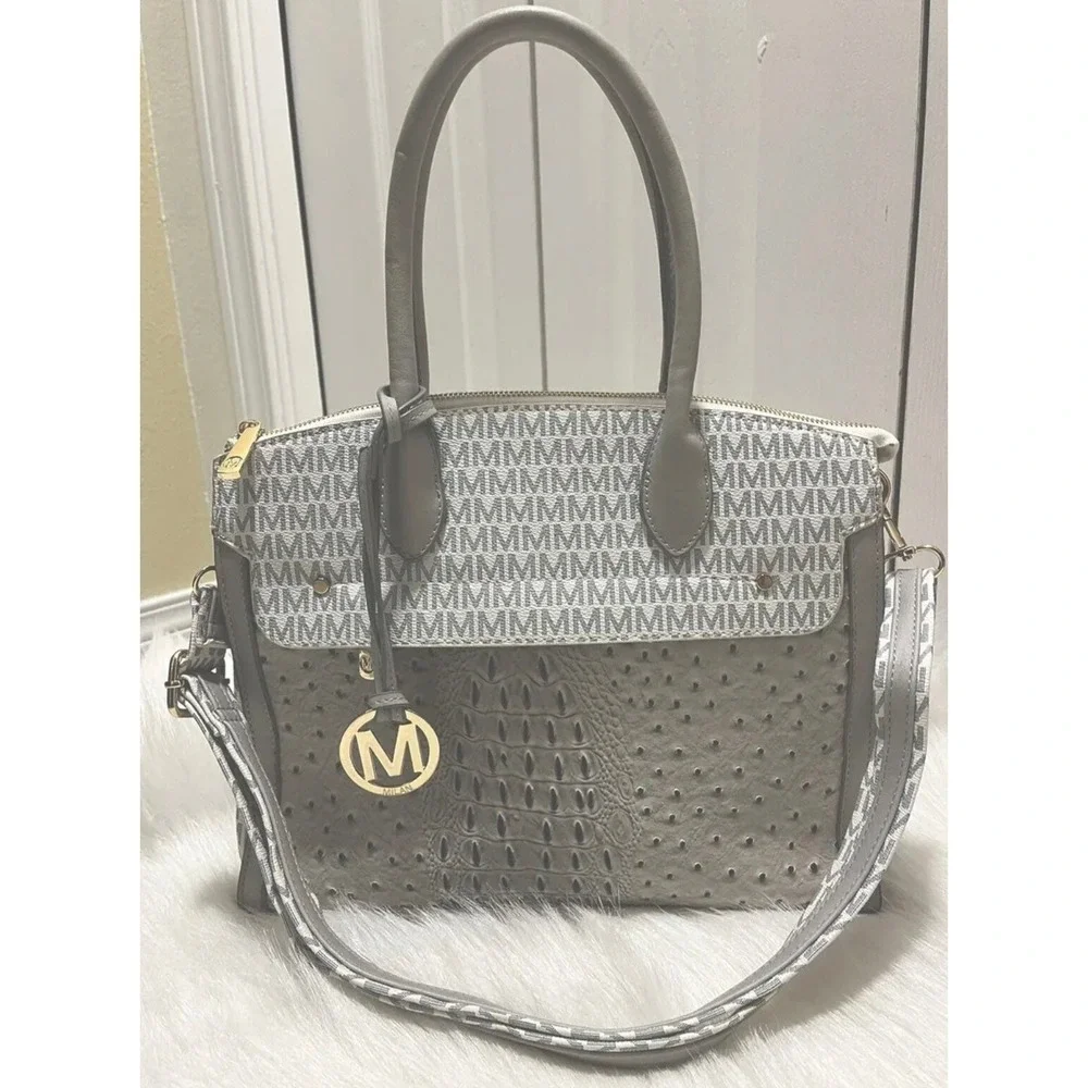 MFK Collection Reidy Gray Faux Leather Satchel Purse Shoulder Bag Crossbody Tote